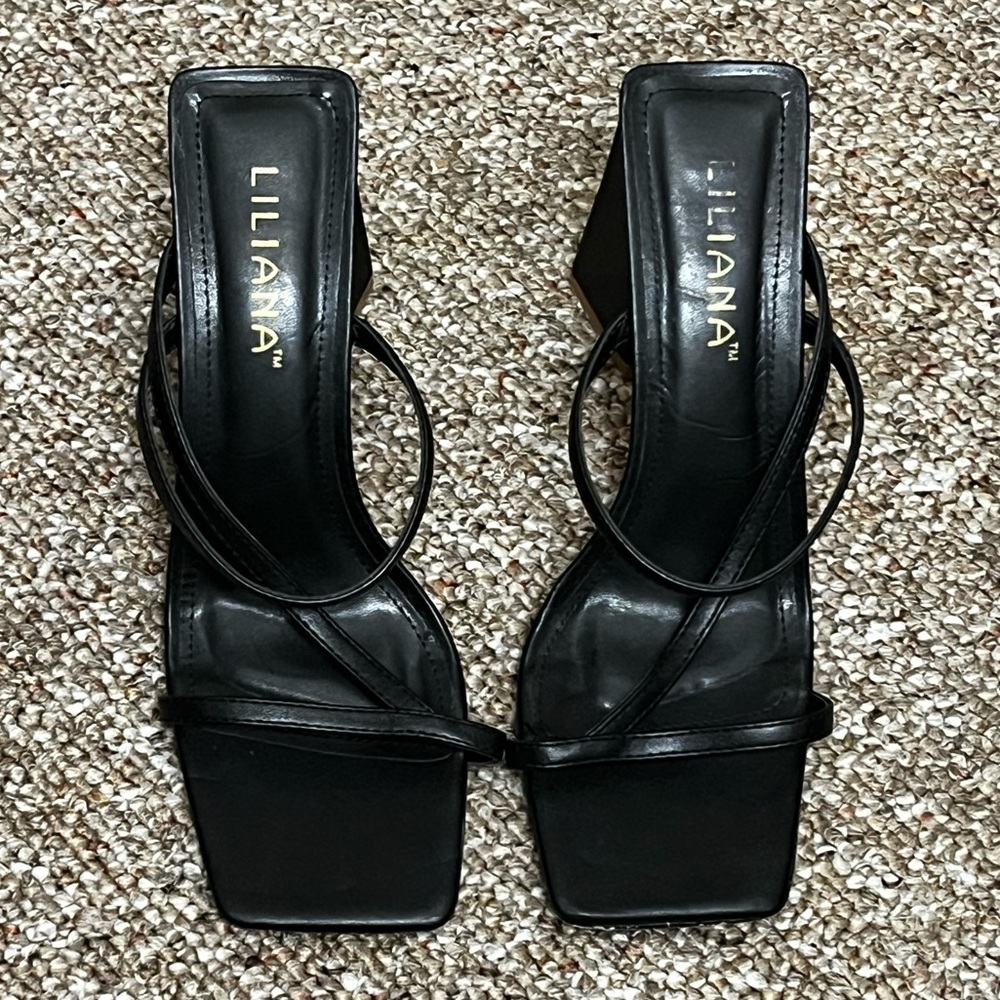 Black square toed heels